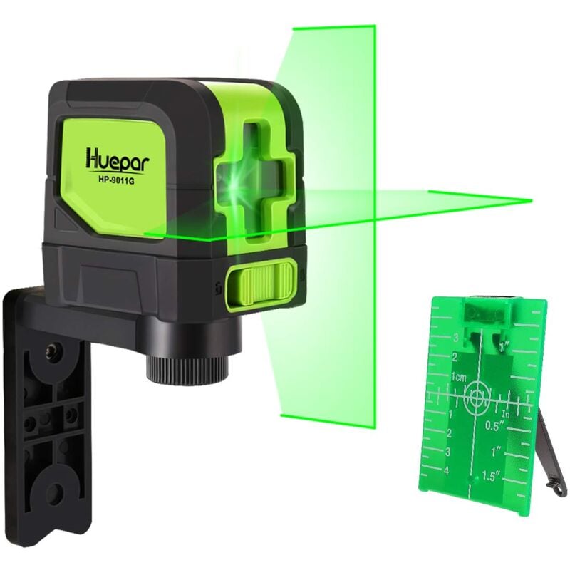 Huepar - Niveau Laser Croix Vert, avec Auto-nivellement et Fonction d'inclinaison pour DIYer, H110°/ V110° Angle de couverture, Distance de Travail