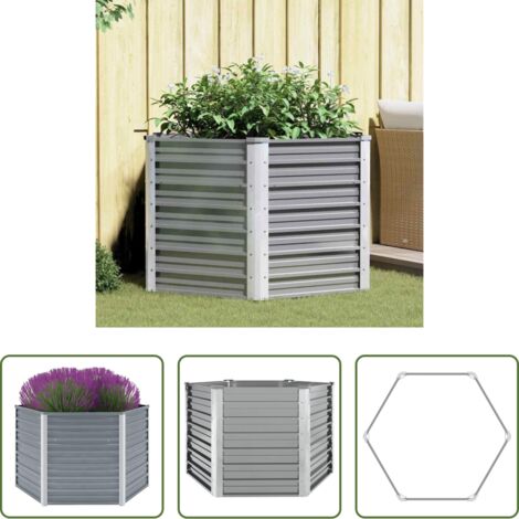 Huerto metálico -  Arriate de jardín de acero galvanizado gris 129x129x77 cm