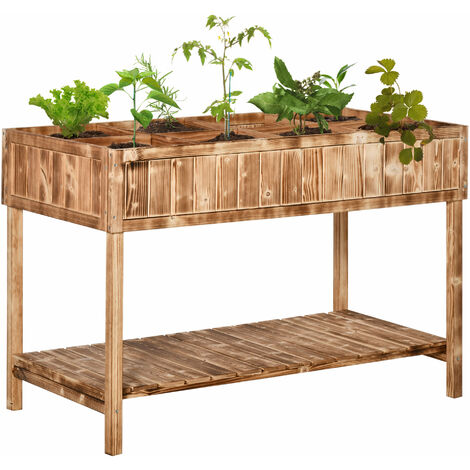 OUTSUNNY Huerto Urbano Elevada de Madera Cultivo Plantas Flores con Estante 120x60x81 cm