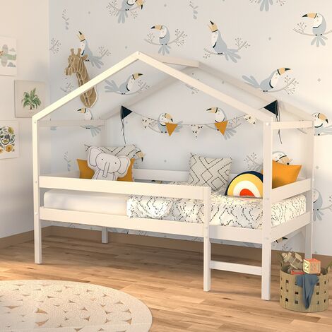 Hüttenbett MIKA 90x190 + Bettkasten / Weiß/ 199x95x165