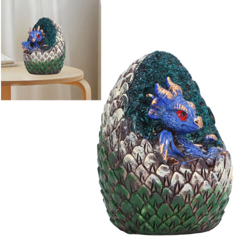 Huevo de dragón decorativo de fantasía hecho de resina – Figura Vivid Animale Garden Blue para la sala de estar