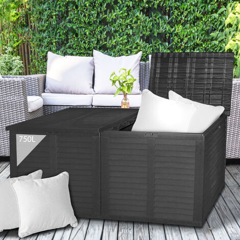 HUGE XXL 750 Litre Plastic Lockable Cushion Storage Box Chest Cabinet Shed in Black