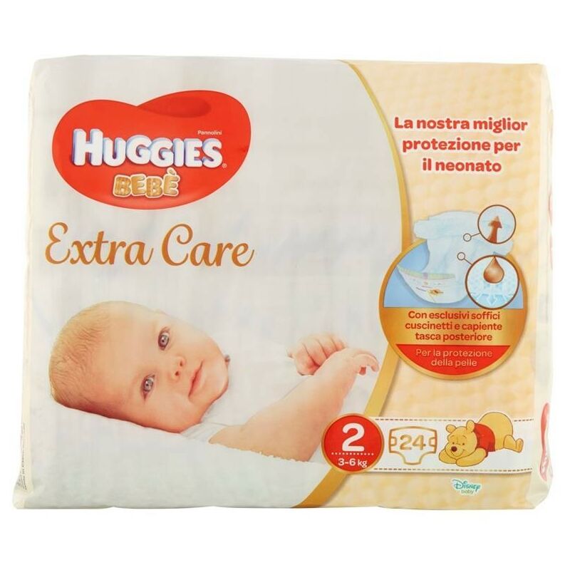 Image of Extra care bebè pannolini taglia 2 3-6 kg in confezione da 24 pezzi - Huggies