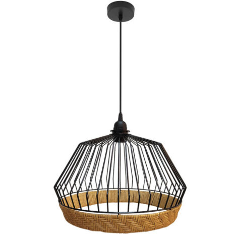 Hugo Schwarz/Natur Metall und Rattan Pendelleuchte 1xE27 (33xØ36x36cm)