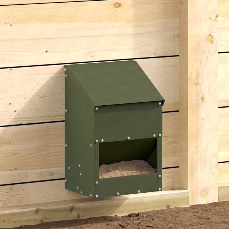 Hühnerfütterer Olive Grün 21 X 16 X 33 Cm Kaltgewalzter Stahl Vidaxl