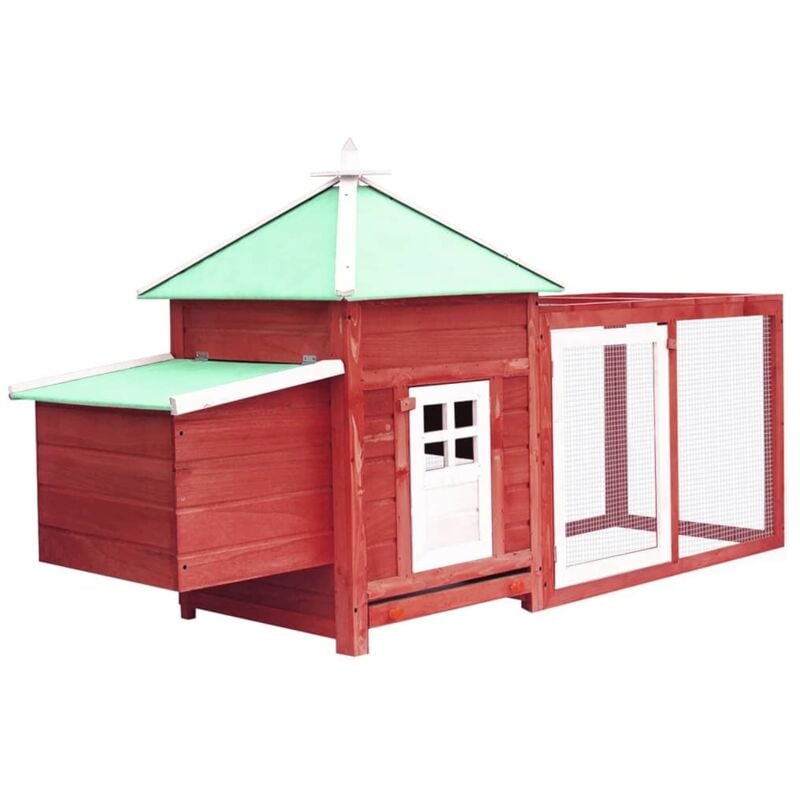 Hühnerstall mit Hühnernest Rot 190x72x102 cm Tanne Massivholz - Vidaxl