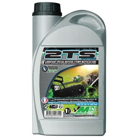 Huile 2 temps synthétique 1 litre – Mélange 2% – Bouchon doseur intégré – Pour moteurs 2 temps avec injection directe – Minerva