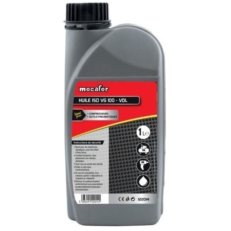 Mecafer - Huile pour compresseur 1L - Huile minérale - iso VG100 - Lubrifier