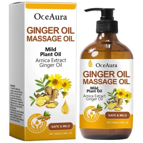 Huile de massage au gingembre 100ml, soin réchauffant et apaisant pour le corps