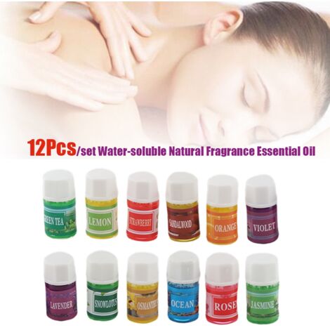 Huile Essentielle Naturelle, 12 Pièces, Water Soluble, pour Humidificateur et Diffuseur d'Arôme, 3ml/Pièce, Aromathérapie