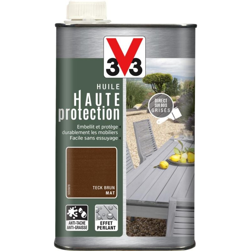 V33 - Huile bois extérieur Haute Protection Opaque Teck Brun 1L
