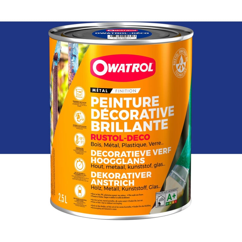 Owatrol - Peinture antirouille décorative rustol deco brillant Bleu outremer (ral 5002) 2.5 litres