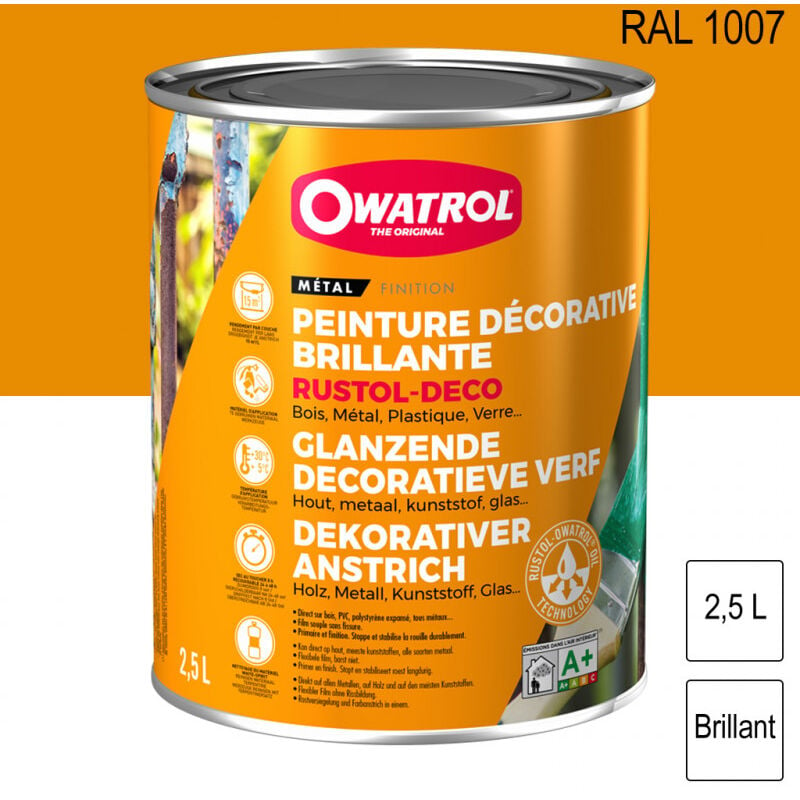 Peinture décorative antirouille Rustol Deco ral 1007 Jaune Narcisse brillant 2,5L Owatrol