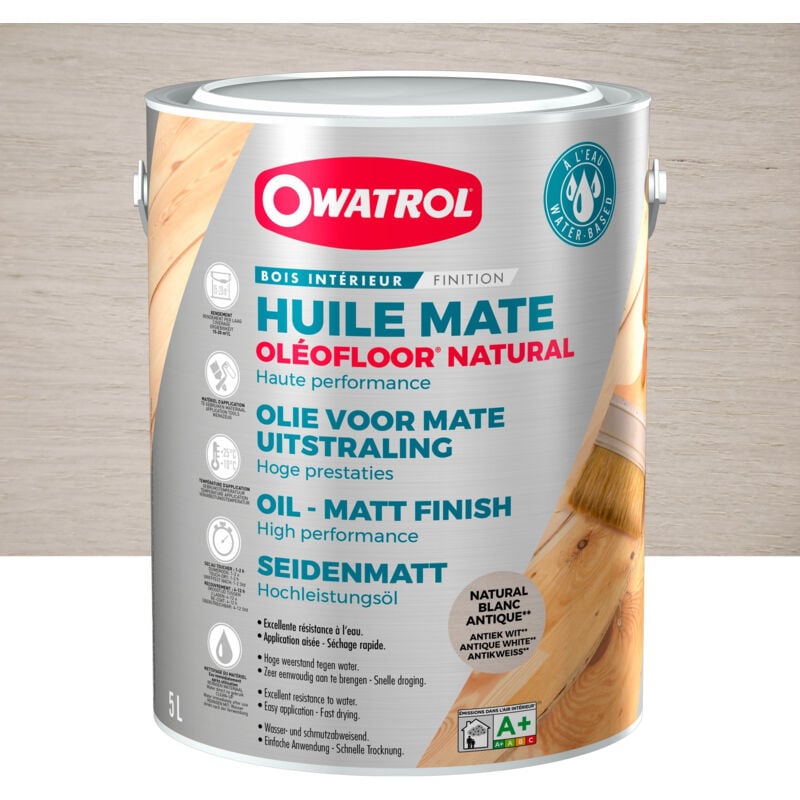 Huile de protection mate bois intérieur Owatrol oleofloor® natural Blanc Antique (owp2) 5 litres