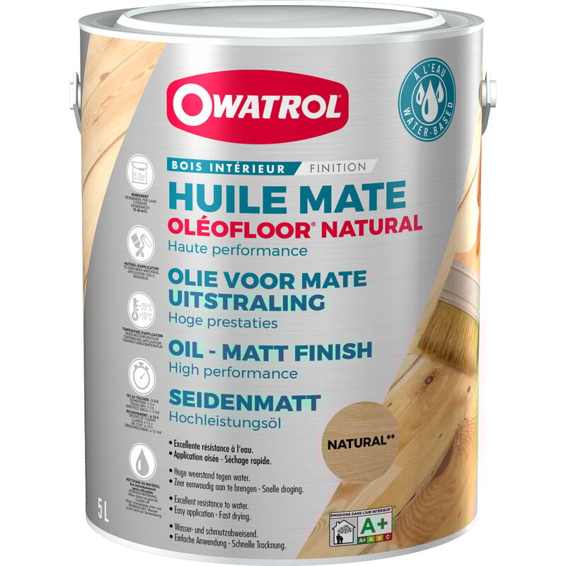 Huile de protection mate bois intérieur Owatrol oleofloor® natural Incolore (owp11) 5 litres