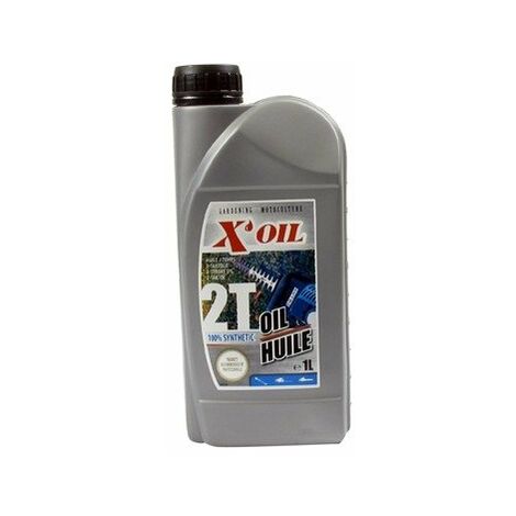 Huile moteur 2 temps 1L X'OIL 100% synthèse API TC – Viscosité 62,4 mm²/s à 40 °C – Protection optimale des moteurs à essence