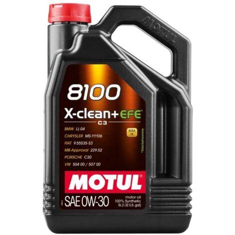 Huile Motul 0W30 5L X-CLEAN+ 8100 EFE / C3 / 504.00 507.00 / LL04 / MB 229.52 / C30