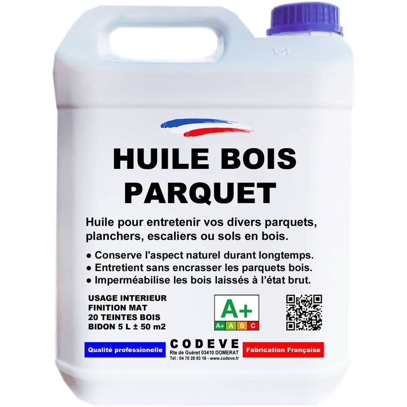 Codève Bois - Huile Parquet - 5 l - Codeve Bois - Chêne moyen - Pour La Protection D'un Parquet Massif, Plancher, Escalier, Sol En Bois.