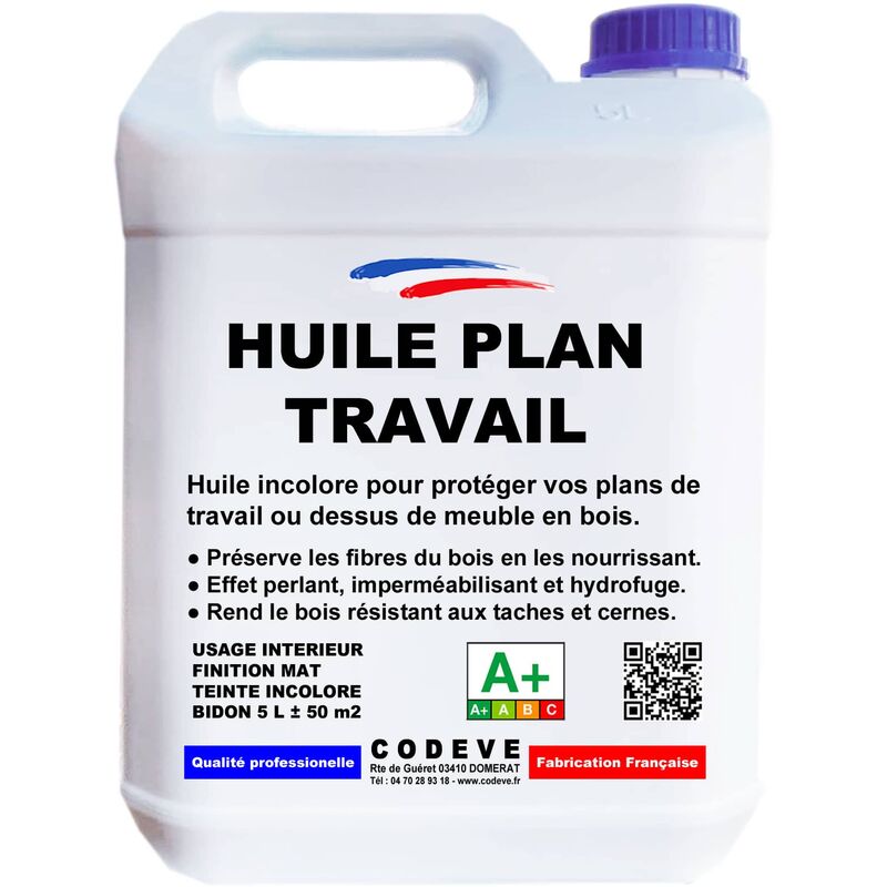 Codève Bois - Huile Plan De Travail - 5 l - Codeve Bois - Pour L'entretien D'un Plan De Travail En Bois Massif, Stratifié Ou Lamellé.