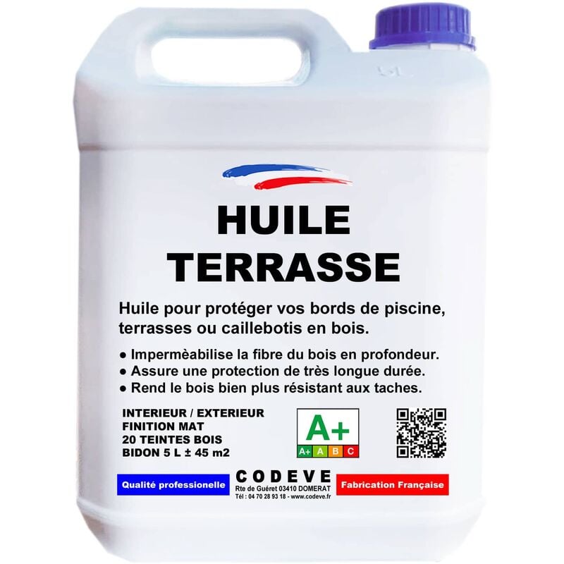 Huile Bois Terrasse - 4x5 l - Codeve Bois - Chêne doré - Pour La Protection D'un Bord De Piscine, Terrasse Ou Caillebotis En Bois.