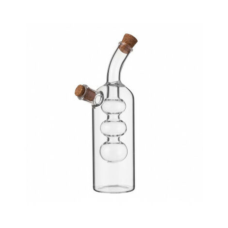 Huilier Vinaigrier 2-en-1 Transparent en Verre Bouchons Liège - H19.5cm - Transparent