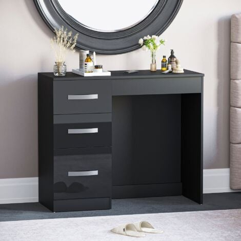 Hulio Dressing Table 3 Drawer High Gloss Makeup Vanity Storage Desk, Black