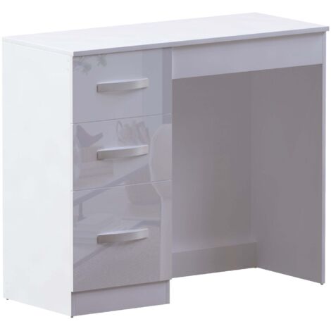 Hulio Dressing Table 3 Drawer High Gloss Makeup Vanity Storage Desk, White