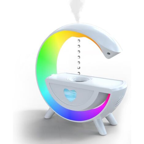 Humidificador antigravedad con luz LED, forma de G 300 ml, altavoz Bluetooth, gotas de agua, humidificador portátil con apagado automático para dormitorio