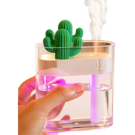 Humidificador Cactus de 160 ml – 7 colores LED, USB silencioso, vapor frío, diseño decorativo para el hogar/viajes, regalo único para el Día de la Madre.