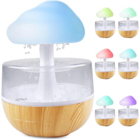 Humidificador con efecto de nubes de lluvia y luz nocturna: Fuente de agua con efecto de nubes 3 en 1, difusor de aceites esenciales, luz nocturna de 7 colores, escritorio, mesa.