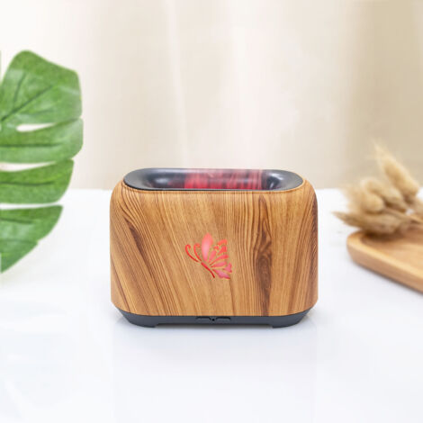 Humidificador de 150 ml con efecto de leña – Difusor ultrasónico silencioso con iluminación LED de 7 colores para oficina y sala de estar.
