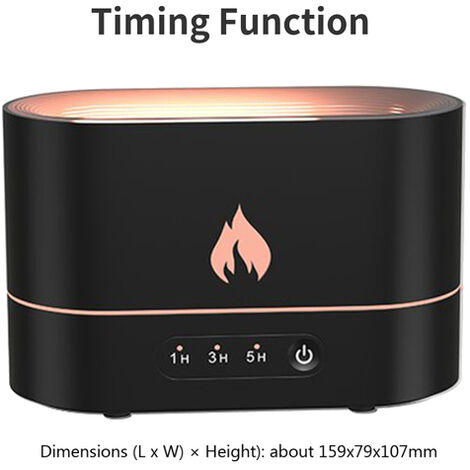 Humidificador de aire con efecto de llama, difusor de aromaterapia eléctrico con temporizador inteligente LED, USB, simulación de llama, 250ml, 1/3/5H,Negro,Australia