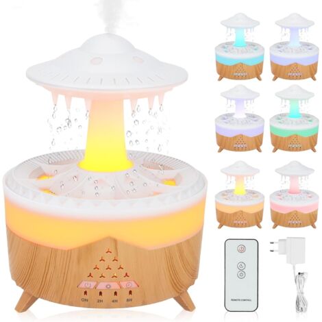 Humidificador de aire con luz de lluvia, control remoto, LED de 7 colores, temporizador de 2, 4 y 8 horas, apagado automático cuando se acaba el agua, difusor de aceites esenciales para el hogar, la o