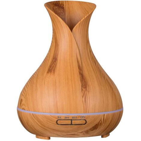 Humidificador de aire ultrasónico estilo jarrón de madera de 400 ml, luz LED de 7 colores para salón de belleza, spa, yoga, dormitorio, sala de estar, sala de reuniones, grano de madera
