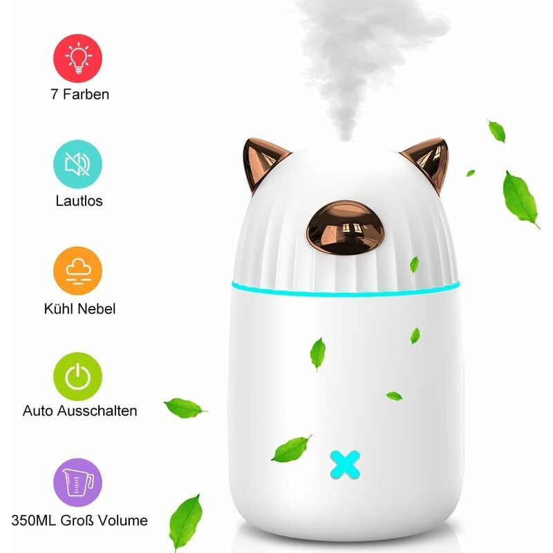

Humidificador de aire ultrasónico con luz LED de 350 ml, humidificador USB, vaporizador, difusor de aroma silencioso, humidificador de habitación con