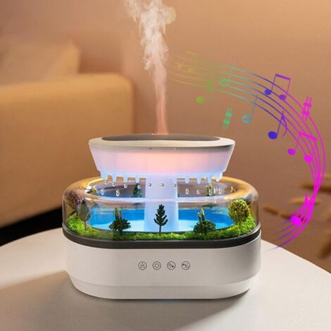 Humidificador de aroma de plástico con forma de gota de lluvia, con música y luz LED multicolor (para uso doméstico) - Blanco