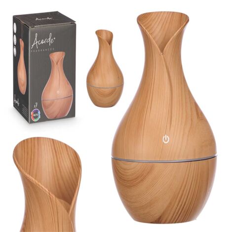 Humidificador de aromaterapia de gran capacidad de 130 ml con luz ambiental LED, color madera clara