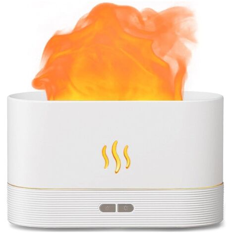 Humidificador de aromaterapia de plástico con forma de llama  Difusor ultrasónico de aceites esenciales con luz LED multicolor (blanco)