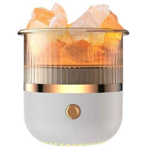Humidificador de cristal de sal KZQ, difusor de aceites esenciales USB con luz LED, pequeño humidificador portátil para el hogar y la oficina (blanco)