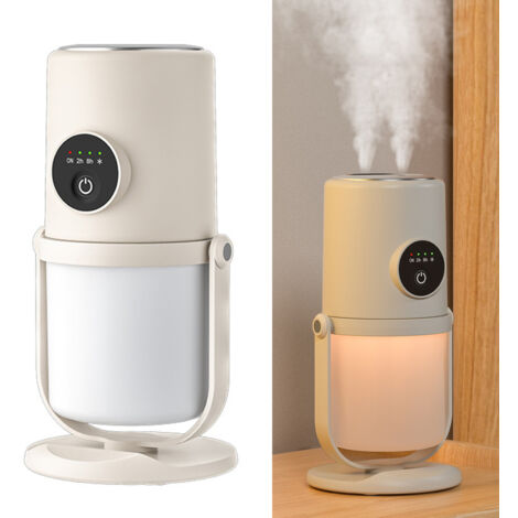 Humidificador de mesa USB silencioso y recargable con 2 niveles de vapor y soporte, 300 ml – para el hogar, la oficina y los viajes, color beige.