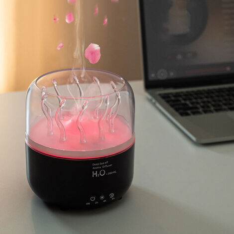 Humidificador perfumado con conexión USB, 7 colores y temporizador – 280 ml – Carcasa de ABS/PP negra – USB 5 V – 490 g