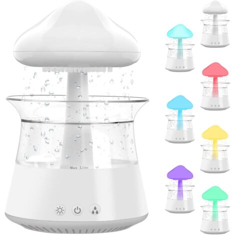 Humidificador Rain Clouds con luz nocturna, 3 modos de lluvia/niebla, 300 ml, para oficina, hogar y habitación infantil, sin BPA, color blanco