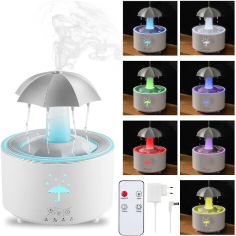 Humidificador tipo paraguas: Humidificador giratorio de 300 ml con control remoto, difusor de aromaterapia LED de 7 colores para dormitorio y sala de estar.