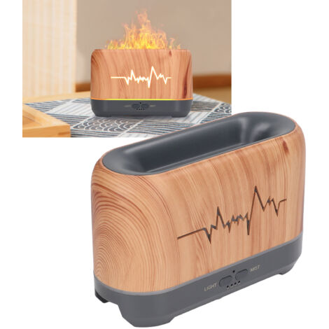 Humidificador ultrasónico Aroma Flame de 200 ml con luz LED de llama para el hogar y la oficina, difusor de aceites esenciales, madera/ABS, 613 g, 8 W, enchufe estadounidense.