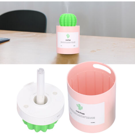 Humidificador ultrasónico Mini Cactus (280 ml) – Silencioso, USB, portátil, rosa