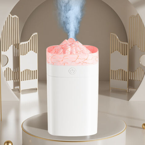 Humidificador USB con aceites esenciales, 400 ml, con iluminación ambiental automática de 7 colores, blanco.
