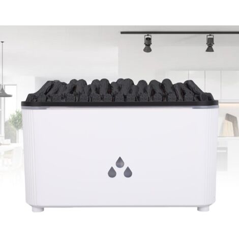 Humidificador USB de 160 ml con efecto de llama, 7 luces multicolores y función de niebla ultrasónica para el hogar, la oficina y el dormitorio, color blanco ABS.
