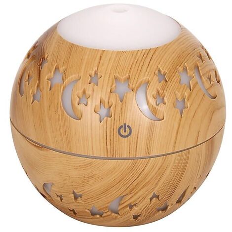 Humidificadores - Difusor de aroma USB con diseño de luna y estrella en veta de madera - Mini humidificador ultrasónico de 5 V