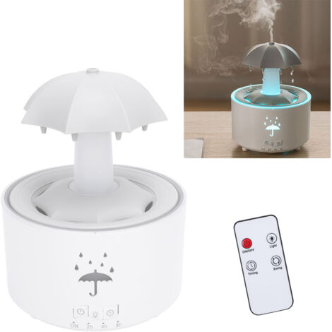 Humidificateur Aromatherapie 300ML Rotatif Effet Pluie Type Parapluie [ABS Blanc] + 7 LEDs Timer Controle Distributeur Huiles Essentiales