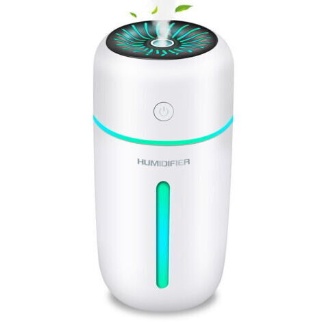 Humidificateur d'Air 300 Ml avec Veilleuse Colorée, Arrêt Automatique et Mode 2 Brumes, Humidificateur pour Bureau, Chambre, Auto, Maison